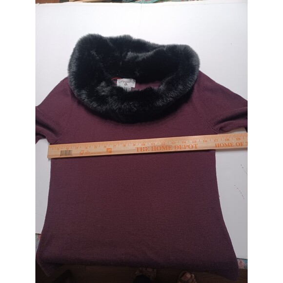 KATHY IRELAND Vintage Women's med Burgundy faux fur collar 90s - Picture 4 of 7